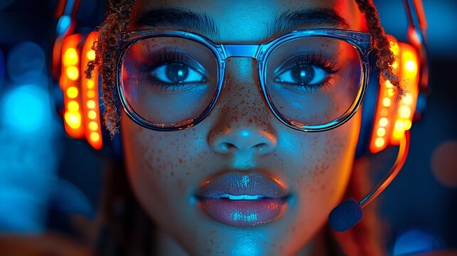 Diverse Global Customer Service Professionals Offering Assistance with Glowing Headsets