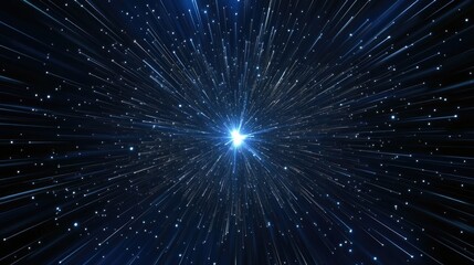 Fototapeta premium Bright LED lights radiate outward from a central point, forming a mesmerizing tunnel of stars and crystals that illuminates the dark night