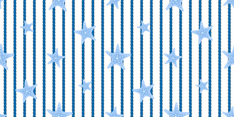 Marine rope with cute starfish seamless pattern, nautical modern style, summertime vacation concept design print background