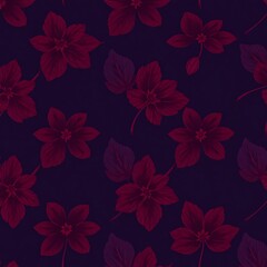 Crimson Floral Dreams: A seamless pattern of deep crimson flowers and leaves on a rich navy blue background, evoking a sense of elegance and sophistication.  