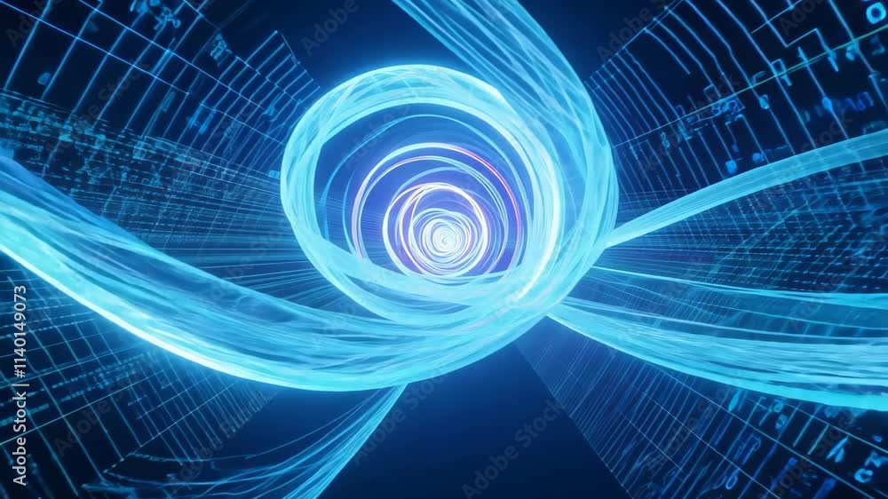 Poster exploring the beauty of abstract digital waves and futuristic data visualizations in a mesmerizing v