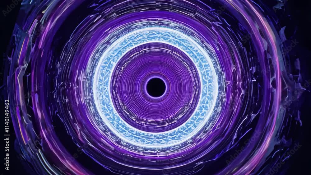 Poster Exploring the intricate design of a futuristic digital tunnel with glowing patterns and a central void