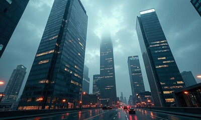 Modern skyscrapers glass facades reflective surfaces urban architecture