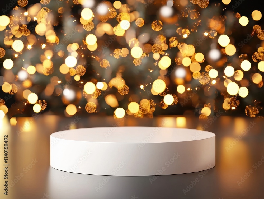 Poster Bright Circular Display with Bokeh Lights in Background for Product Photography or Showcase