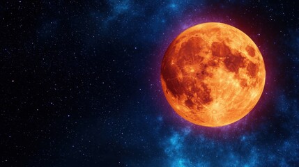 Bright Red Full Moon Against a Starry Night Sky with Cosmic Dust