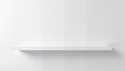 Empty white floating shelf on light wall for decor and organizational concepts