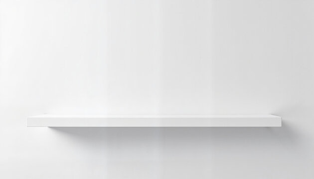 Empty white floating shelf on light wall for decor and organizational concepts