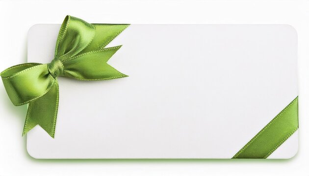 Elegant White Gift Card with Bright Green Satin Bow and Ribbon. Perfect for Holidays, Birthdays, Weddings, and Special Occasions. Ideal for Gifting Experiences, Shopping, or Personalized Surprises