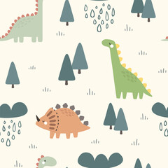 Cute dino pattern for kids, seamless vector background 