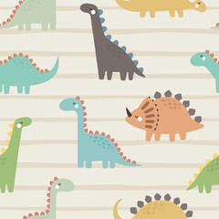 Cute dino pattern for kids, seamless vector background 