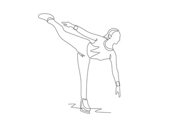 Woman playing ice skating. Winter sport concept one-line drawing