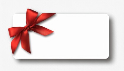 Blank White Gift Card Template with Elegant Red Satin Ribbon Bow for Holidays, Special Occasions, Birthdays, and Celebrations. Perfect for Christmas, Anniversaries, and Personalized Gift Giving