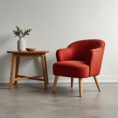 red armchair with rounded arm