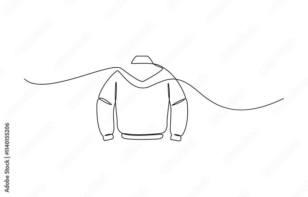 Poster jacket continuous one line drawing of jacket icon linear design isolated on white background, men's 