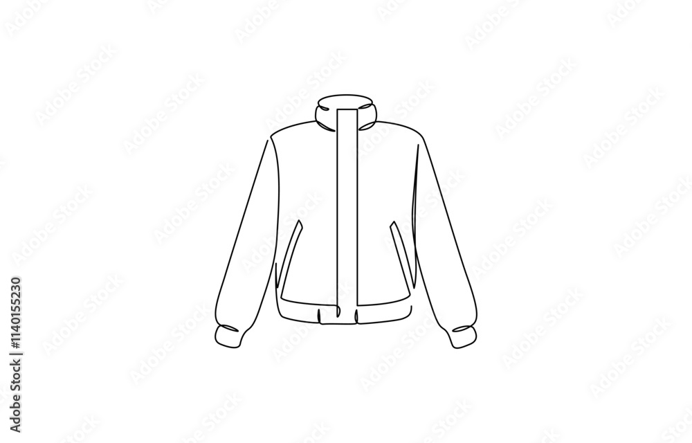 Poster jacket continuous one line drawing of jacket icon linear design isolated on white background, men's 