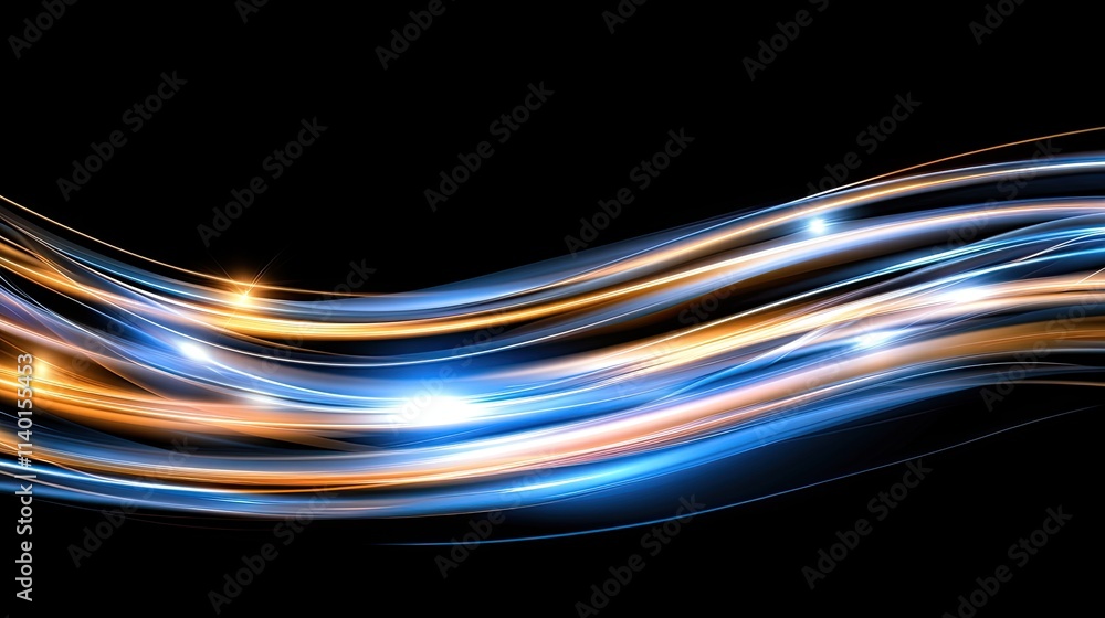 Poster glowing light trails of fast-moving cars create an abstract speed motion effect on a highway illumin