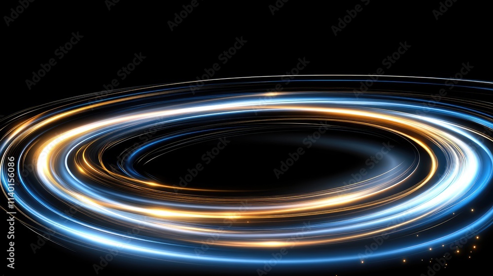 Poster Glowing light trails of fast-moving cars create an abstract speed motion effect on a highway illuminated by red and blue lights at night
