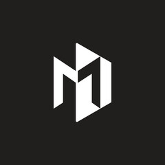 Flat letter M initial elegant logo design and polygon shape with negative space, modern branding business identity, white color on black background.