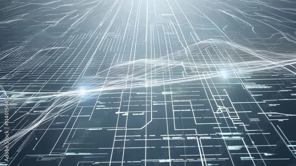 Aufkleber Explore the intricate patterns of digital technology showcasing lines and grids in a futuristic setting