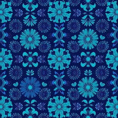 Midnight Bloom: Seamless Teal and Navy Floral Pattern 