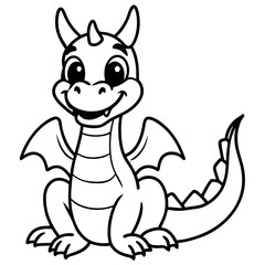 A black and white cartoon drawing of a dragon with wings