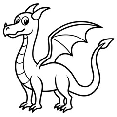 A black and white cartoon drawing of a dragon with wings