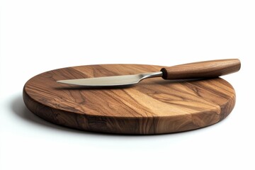 Wooden board, metal blade, simple kitchen tool.