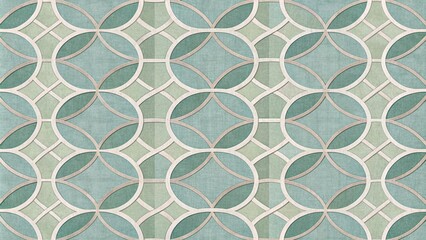 Fototapeta premium Seamless Teal and Green Geometric Pattern with Interlocking Circles and Lines for Fabric, Wallpaper, or Textile Design