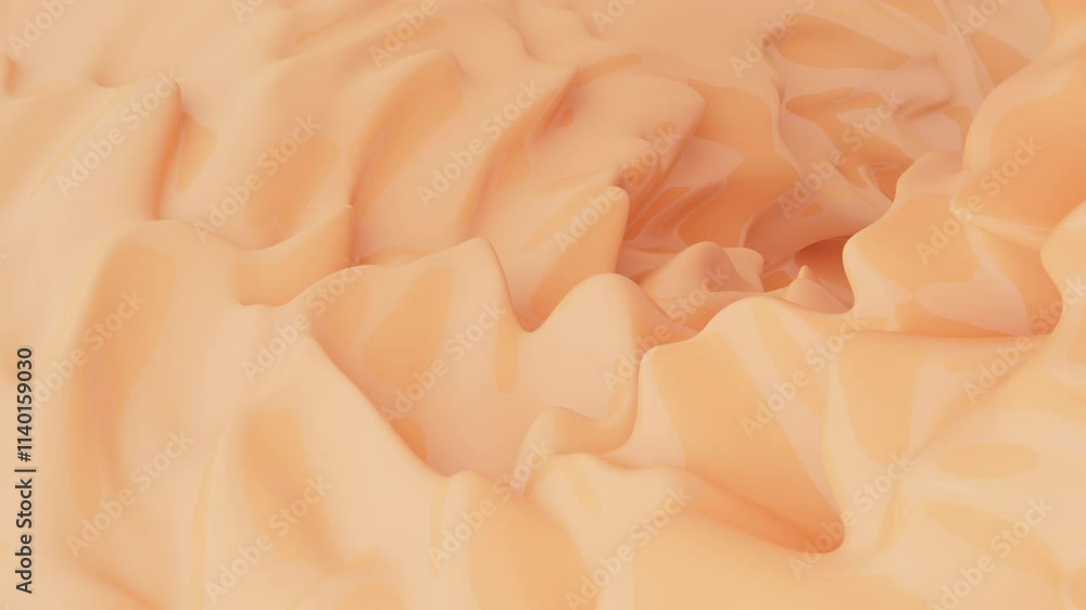 Poster abstract cosmetic peach looping animation background. smooth beige wavy cream or liquid. 3d renderin