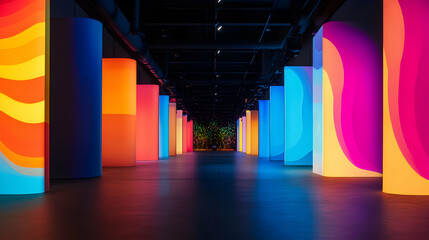 Dynamic and colorful corridor offers an immersive and inviting pathway for exploration and discovery. Immersive appeal