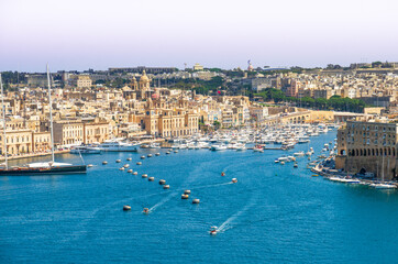 beautiful view of The Grand Harbour from
 Upper Barrakka Gardens, Valetta, Malta