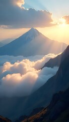 Beautiful landscape of high snow-capped mountains