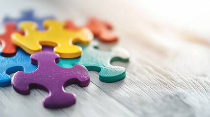 AI Image. Multicolored puzzle pieces banner. Autism abstract concept