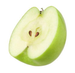 half green apple isolated, transparent PNG, PNG format