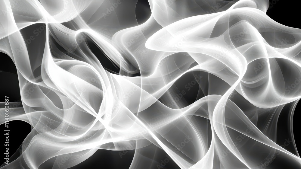 Poster Ethereal Smoke Wave Patterns in Soft White on a Dark Background for Abstract Design