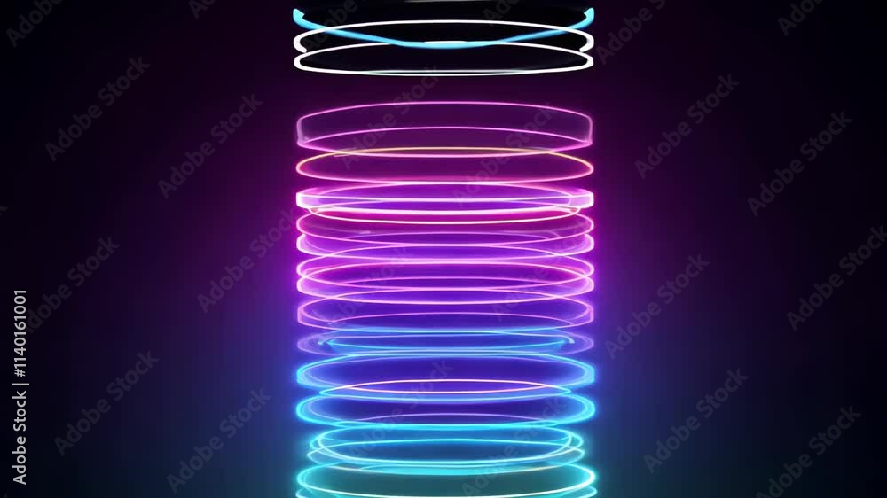 Poster colorful neon rings create a mesmerizing light display in a dark environment