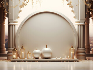 generated  Illustration mosque element in ornate arabic, Islamic architecture style interior.