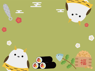 かわいいシマエナガと節分の背景