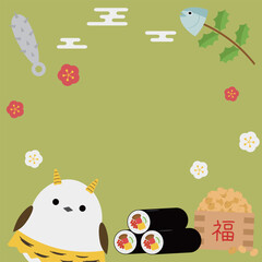 かわいいシマエナガと節分の背景