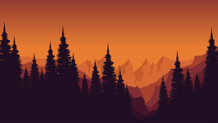 sunset over the mountains vector illustration good for poster template, web banner, blog banner, website background, tourism promo poster, adventure design backdrop and advertising