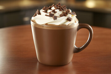 Indulge in a rich, creamy hot chocolate topped with whipped cream and chocolate shavings. Perfect for a cozy winter day or a relaxing evening treat.