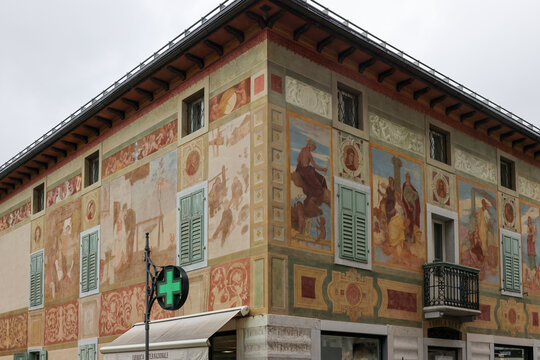  Ciasa dei pupe Historic Bulding in Cortina d Ampezzo, formerly the Hotel Aquila Nera on the Corso Italia with Famous Frescoes by Luigi and Giuseppe Ghedina