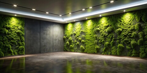 Modern minimalist interior space with a vibrant living wall