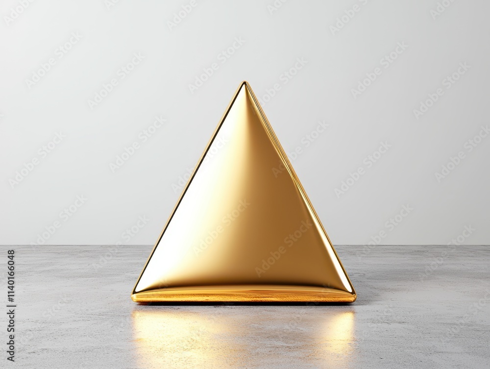 Aufkleber shiny gold triangle shape on gray background with smooth reflective surface
