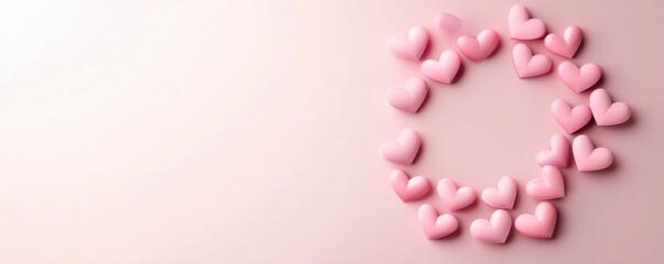 Fototapeta premium Heart-shaped wreath of floating pastel hearts for valentine's day