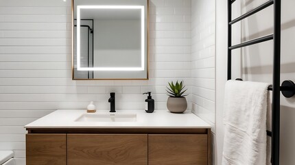 Fototapeta premium Modern Minimalist Bathroom Design: Clean Lines and Tranquil Atmosphere