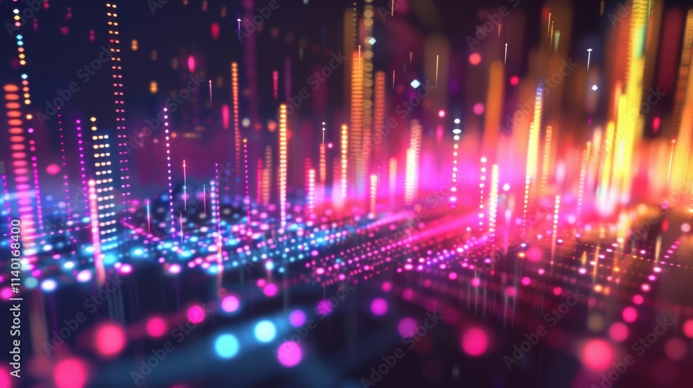 Poster colorful data streams are flowing and creating a futuristic cyberspace landscape, representing the c