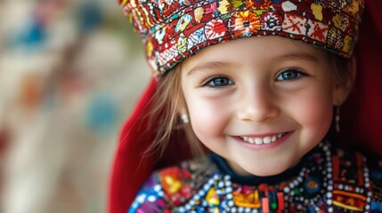 Fototapeta premium Happy child in traditional clothing, isolated with natural smile