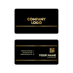 black business card design with golden elements and text