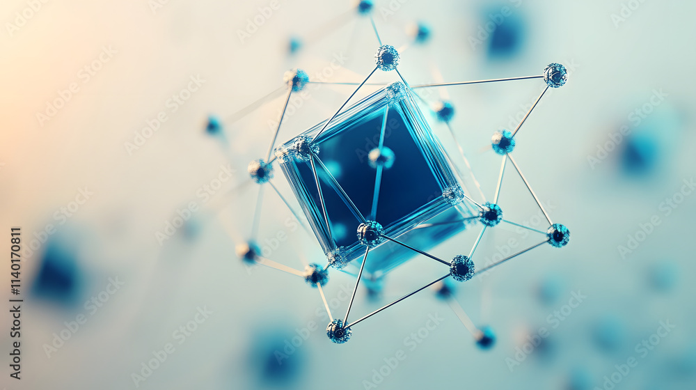 Poster 3d rendered transparent cube graphics with blue colors on a light background. illustration for digit